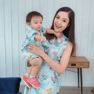 Mamong ชุดให้นม ใส่โค้ดลด 65-130B (รับcodeในแชท) ชุดคู่แม่ลูก แขนกุดแต่งโบว์ข้างลายยีราฟ