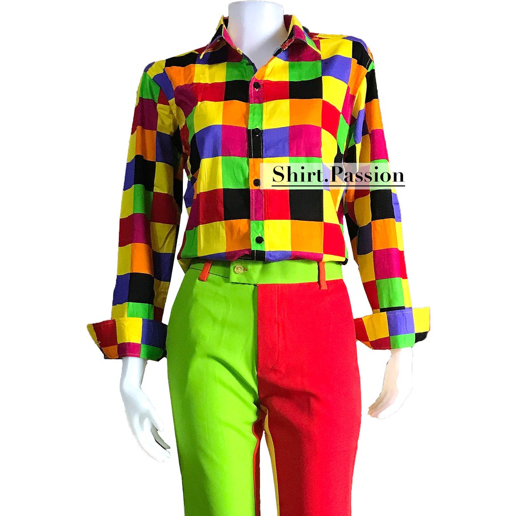 (เฉพาะเสื้อ)เสื้อสีสด ลายสก็อต ย้อนยุค แหยม รถแห่ ใส่ได้ทั้งผู้หญิงผู้ชาย[พร้อมส่ง]