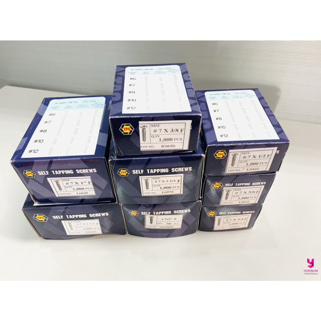 YOJI ONLINE เกลียวปล่อย หัวแบน เบอร์7 ยกกล่อง แฉก สกรู สินค้าประเทศไทย