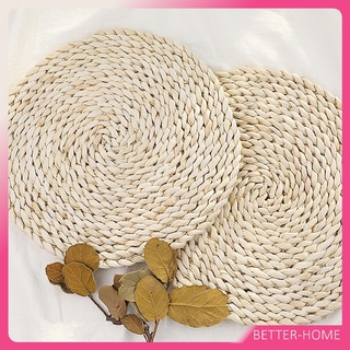 แผ่นรองหม้อสานจากต้น กก วัสดุธรรมชาติ ที่รองจาน รองแก้ว สานทรงกลม Corn husk woven placemat