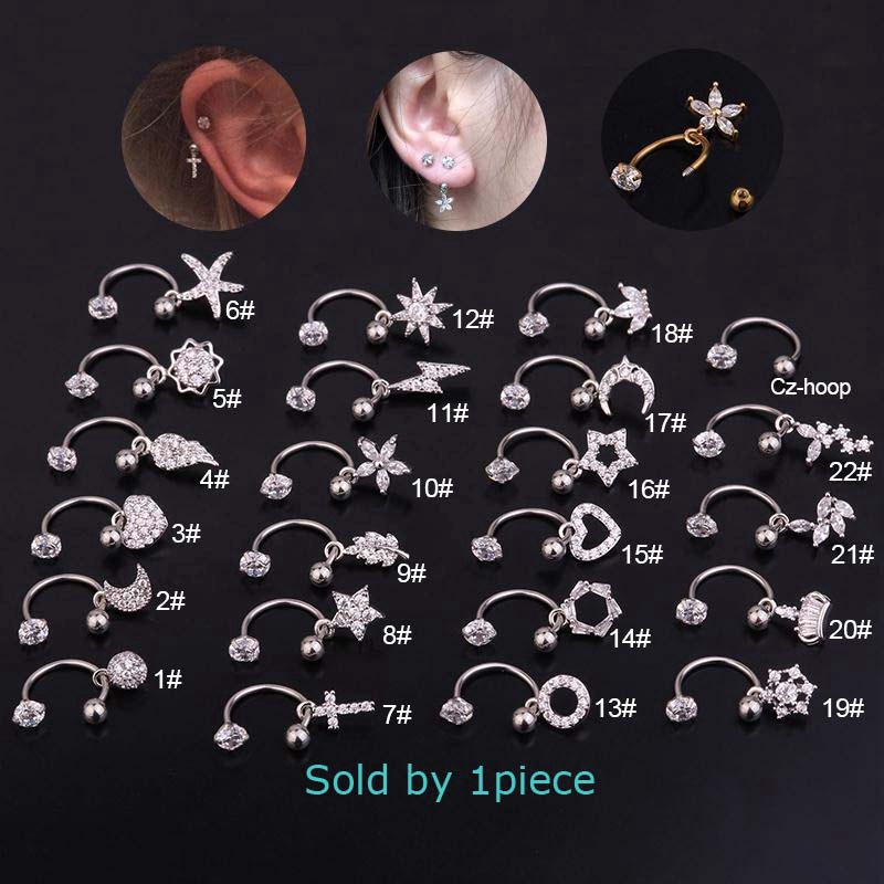 ต่างหูห่วงสแตนเลสสีเงินห้อยดอกไม้ 20 กรัม 1 ชิ้น
