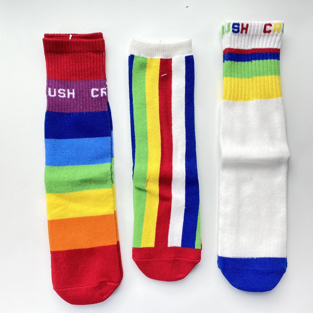 Rainbow sock set ( 3 คู่) ถุงเท้า rainbow เน้นแถบสีสันเล่นลาย #7