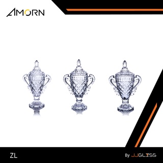 JJGLASS - (AMORN ) ZL - แก้วคริสตัล ทรงถ้วยรางวัล มีหูจับ 2 ด้าน และมีฝาปิด เหมาะสำหรับใส่ขนมและเครื่องดื่ม