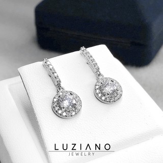 💎ส่งฟรี! ต่างหูเงินแท้ Halo Diamond Drop Earrings - เพชร CZ งานเกรดจิวเวลรี่ Luziano Jewelry