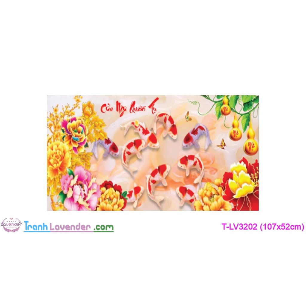 (ยังไม่ปัก)[T-LV3202]การปักครอสติช Cuu Ngu Quan Tu ปลา (107x52ซม.)