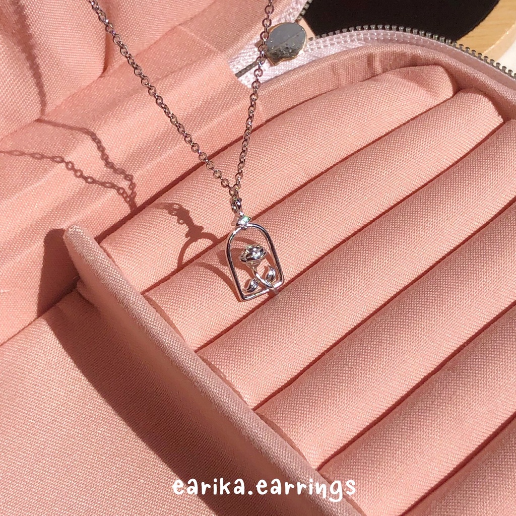 earika.earrings - rose floral cage necklace สร้อยคอจี้กุหลาบชุบทอง ปรับขนาดได้
