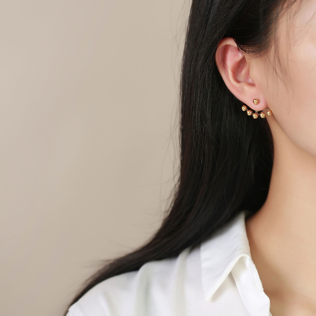 Vnox แบรนด์ผู้หญิง ต่างหูสตั๊ด - สเตนเลส บอล สามรู ปรับได้ ต่างหูทอง แฟชั่น เครื่องประดับสตรี ของขวัญตกแต่ง