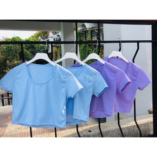 🔥พร้อมส่ง🔥เสื้อยืดครอปผ้าร่องสีพาสเทลพร้อมส่งหลากสี