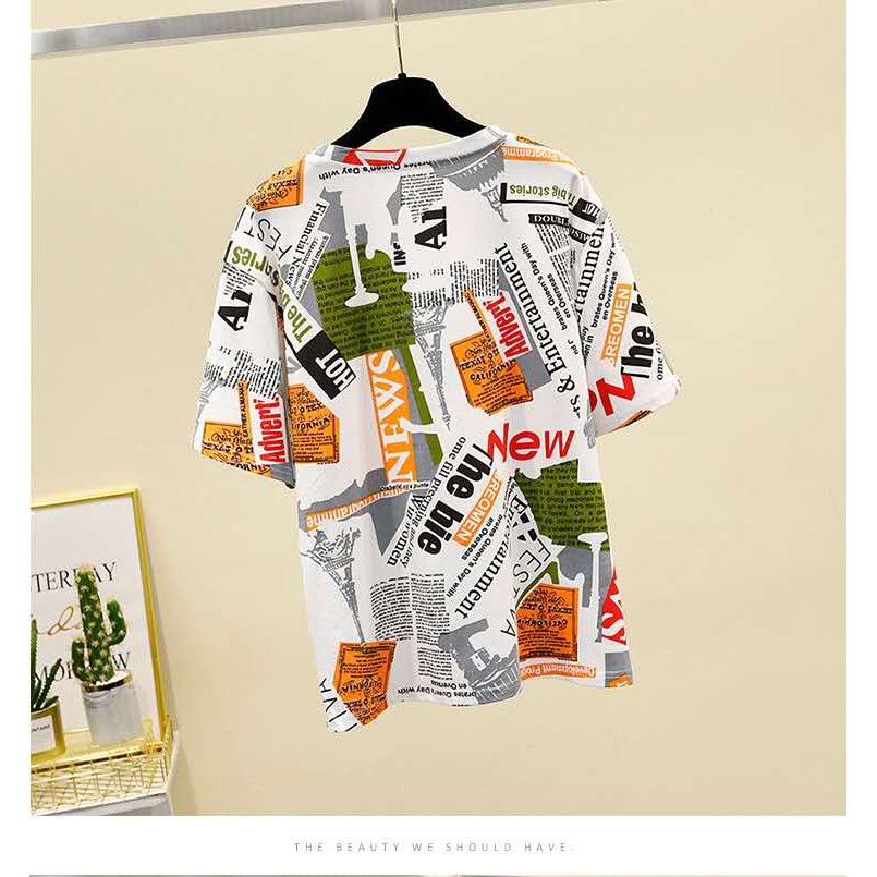 chaochao shop เสื้อยืดแฟชั่นผู้หญิงลายทางแขนสั้นคอกลม เนื้อผ้าดีใส่สบาย! New Fashion women's #HAN SY