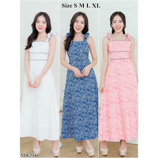 Iงานป้าย Multibrand {S-XL} (ป้ายแท้)(เช็คของก่อนโอนเงิน) มี 4 ไซส์ ชุดเดรสยาว สายเดี่ยว ไหล่ผูกโบว์ 2047