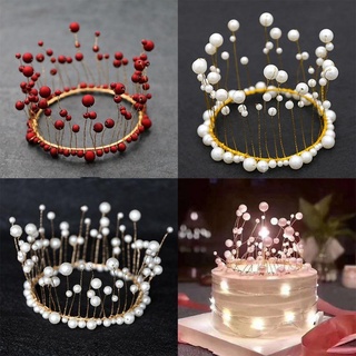 มงกุฎไข่มุก LED ทรงกลม แฮนด์เมด สําหรับตกแต่งเค้กวันเกิดเจ้าสาว