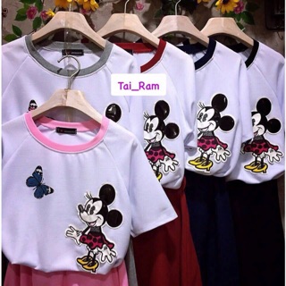 ราคา 250 บาท   Set 2 ชิ้น น่ารักๆ เสื้อแขนสั้น คอกลมลายมิกกี้เม้าส์ ผ้าโปโล น่ารักสดใส คู่กับกระโปรง