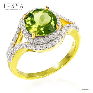 Lenya Jewelry แหวนเพอริดอท( peridot) ประดับด้วย SWAROVSKI ZIRCONIA สีขาว สวยคลาสสิค  เสริมบุคลิกเพิ่มความมั่นใจ