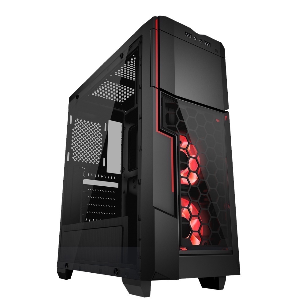 AZZA Mid Tower Temped Glass Gaming Case Crimson 211G – Black