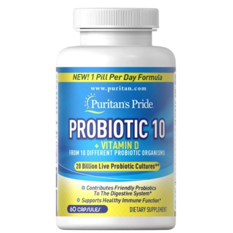New Probiotic 10 + Vitamin D3 60 เม็ด Puritan's Pride