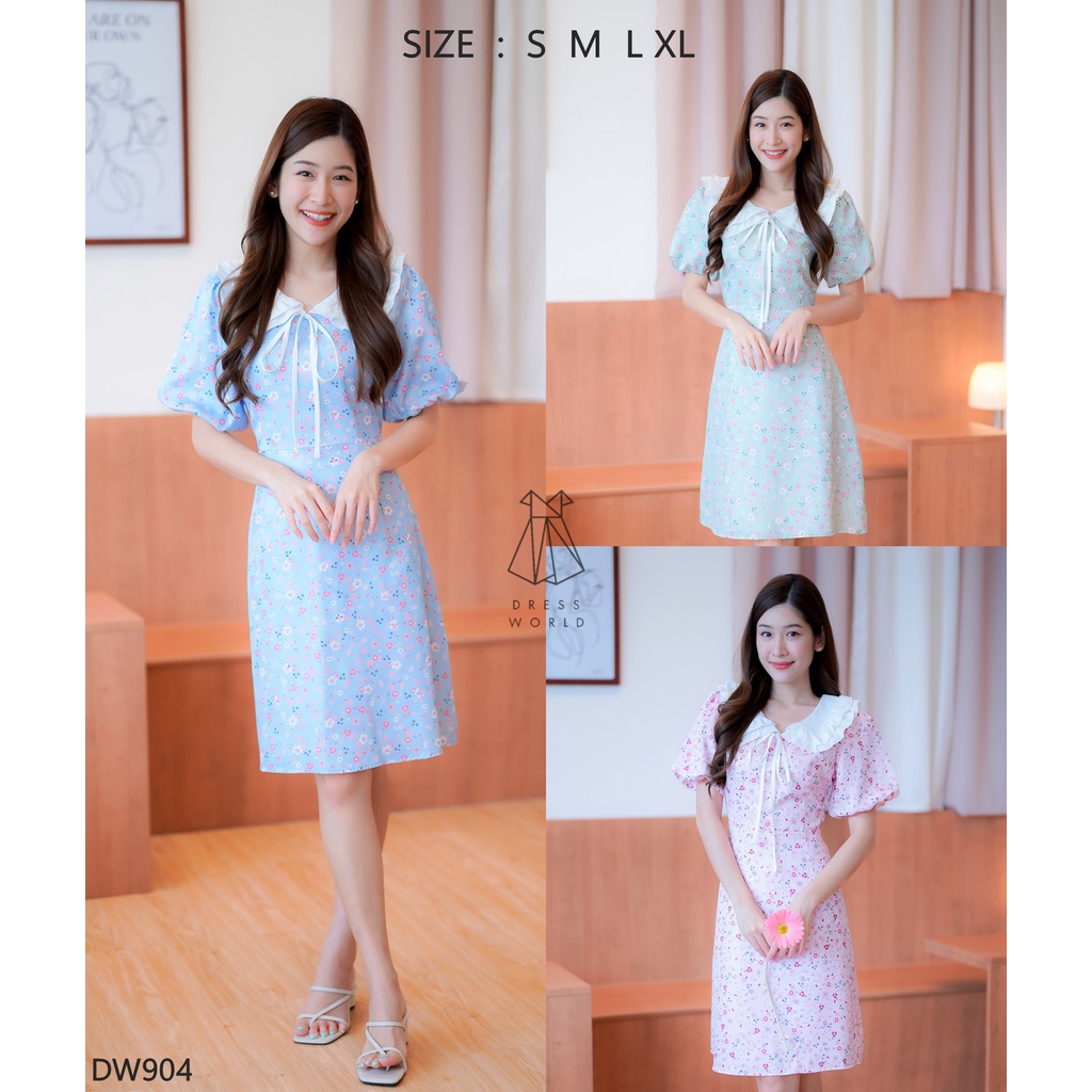 ชุดทำงาน เดรสลายดอก คอปกระบาย แขนตุ๊กตา 💕 DW904