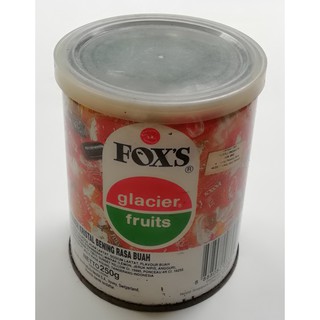 ของสะสม กล่องสังกะสี (กล่องโลหะ) กระป๋องลูกอม ตรา FOXS glacier fruits,crystal clear sweet ทรงกระบอก #มือ2