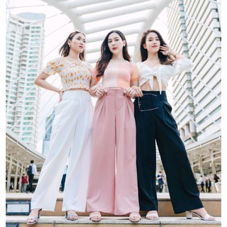 Kim&amp;Co.perfect pant กางเกงขายาวเอวสูง ทรงขาบาน จีบหน้า เก็บทรงพรางหุ่น รุ่นCITY KP001 มี3สี ได้แก่ สีดำ สีขาว และ สีชมพู