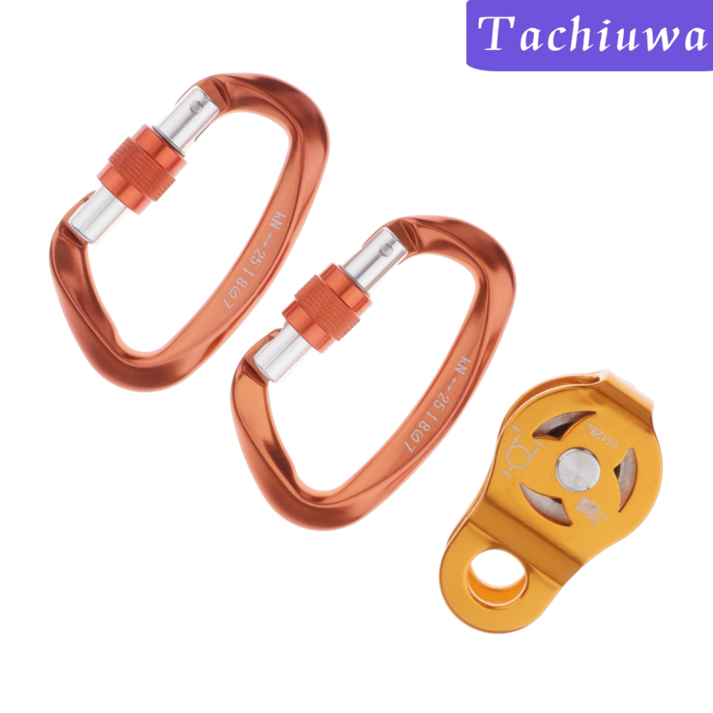 [TACHIUWA] 23KN Fixed Speed Single Rope Pulley + Locking Carabiner Clip for Climbing, Caving