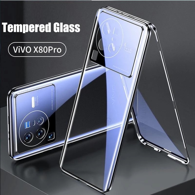 Vivo X80 X80Pro X70 X70Pro X70ProPlus⭐เคสโทรศัพท์มือถือกระจกนิรภัย กรอบโลหะ แม่เหล็ก สองด้าน พร้อมเลนส์⭐X70pro+⭐WithLens Double Sided Tempered Glass Metal Frame Magnetic Phone Cover Case⭐กันกระแทก