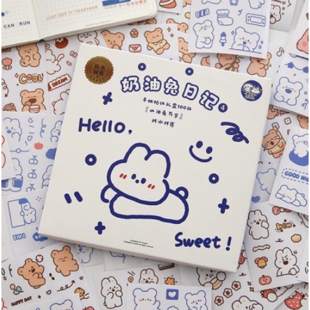 พร้อมส่ง❗❗ สติ๊กเกอร์ 100แผ่น พร้อมกล่อง รุ่น MSTZ-129 Sticker PVC น่ารัก สําหรับตกแต่ง ไดอารี่ สติ๊กเกอร์ไดคัท 🧡