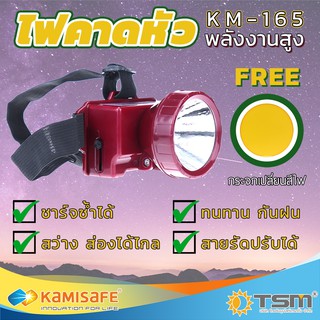 TSM รุ่น KM-165 ไฟฉายคาดหัว แสงไฟสีขาว ขนาดเล็ก ชาร์จไฟบ้านได้ Kamisafe ไฟฉาย