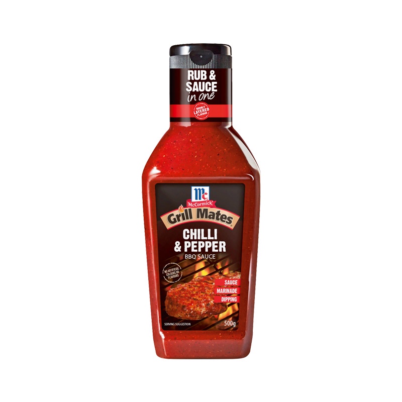 โปรโมชัน! แม็คคอร์มิค ชิลลี่เปปเปอร์ บาร์บีคิวซอส 500 กรัม McCormick Grill Mates Chilli & Pepper BBQ