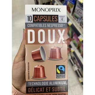 กาแฟแท้คั่วบด ชนิดแคปซูล ตรา โมโนพรีซ์ 50 g. Monoprix Capsules Compatibles Doux แคปซูล คอมแพตทิเบิ้ล ดุซ์