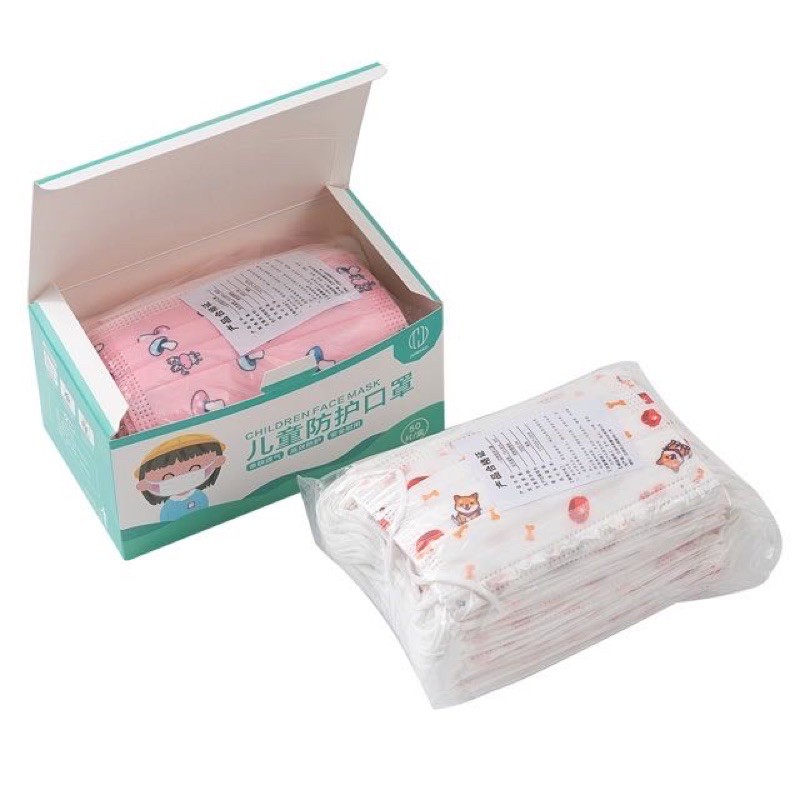 พร้อมส่ง!!หน้ากากเด็ก3ชั้น ผู้ใหญ่ กล่องละ50ชิ้น กล่องละลาย