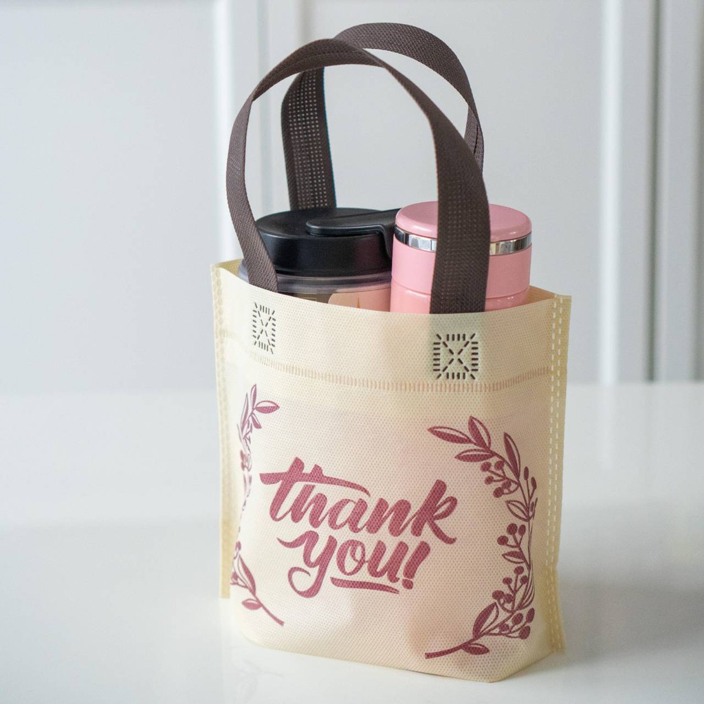 ถุงผ้าใส่ผลไม้ ใส่ขนม โลโก้ Thank You พร้อมส่ง (50ใบ/แพ็ค)