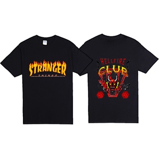 ย้อนยุคเสื้อยืดคอกลม Stranger Things Cotton Short Sleeve StrangerThingsHellfireClub Loose Breathable Plus Size T-ShirtS-