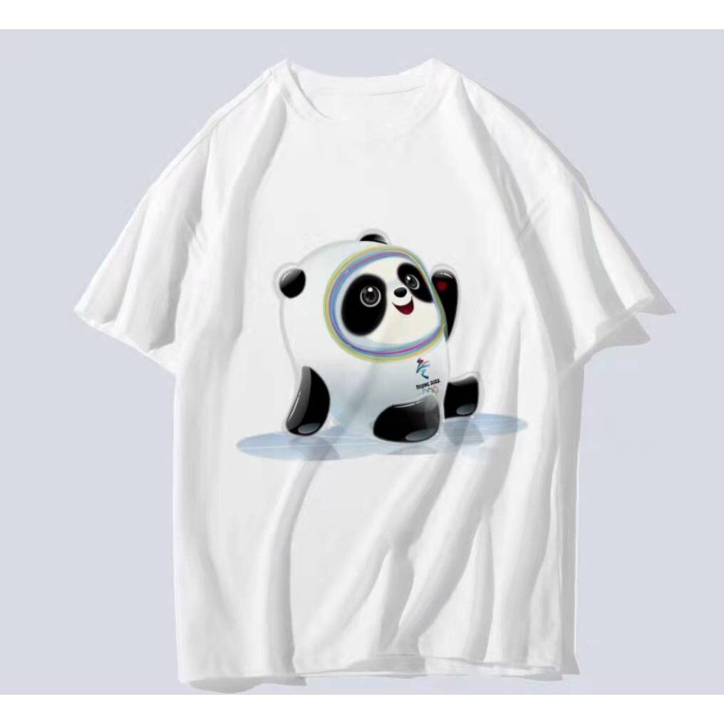 สตรีทแฟชั่น Olympic Winter Games T-shirt Bing Dwen Mascot Unisex Tops Short Sleeve Casual Cosplay Te