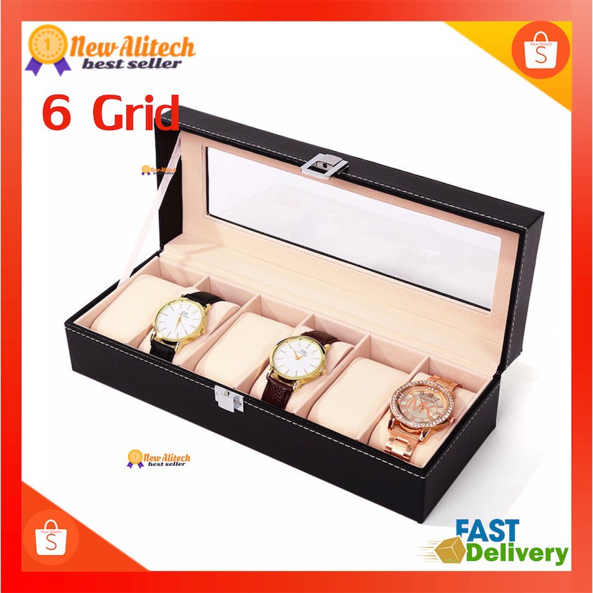 New Alitech C06 C08 Watch Box 3/6/10/12 Grid Leather Display Jewelry Case Organizer กล่องนาฬิกา กล่องเก็บนาฬิกาข้อมือ