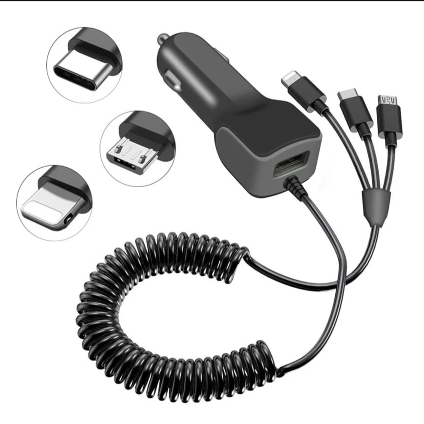 ที่ชาร์จในรถใช้ได้ทุกรุ่นพร้อมสายชาร์จ3 In 1,สาย USB โทรศัพท์มือถือสำหรับ Ios ที่ชาร์จในรถยนต์ไมโคร USB Type c
