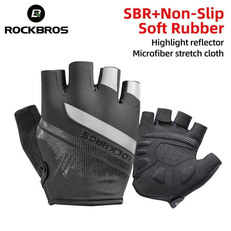 ROCKBROS ขี่จักรยานถุงมือครึ่งนิ้ว SBR กันกระแทกระบายอากาศผู้ชายผู้หญิงฤดูใบไม้ผลิฤดูร้อน MTB อุปกรณ์เสริมจักรยานเสือหมอบ