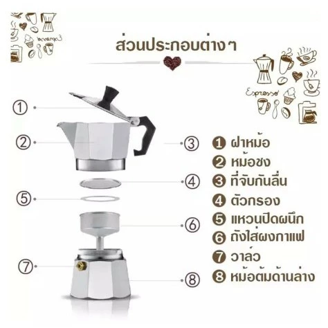 ☕☕☕Moka Pot หม้อต้มกาแฟ หม้อต้มกาแฟสด หม้อต้มกาแฟขนาดพกพา 1/2/3/6/9/12ถ้ว thumbnail 8