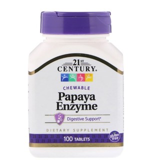 เอนไซน์มะละกอ แก้อาหารไม่ย่อย กรดไหลย้อน 21st Century, Papaya Enzyme, 100 Chewable Tablets