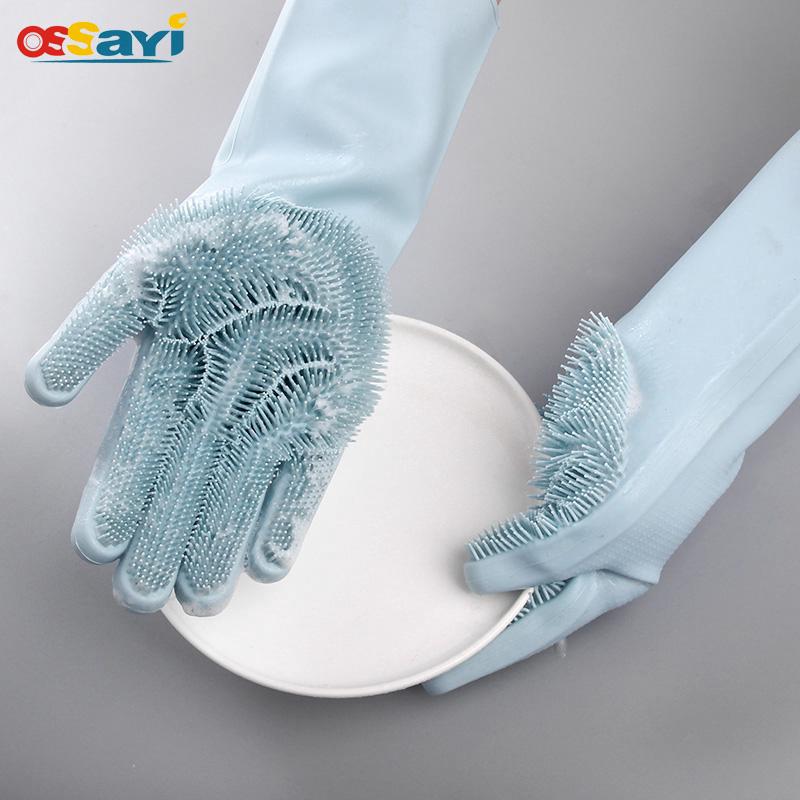 Ossayi ถุงมือยางซิลิโคน สําหรับทําความสะอาดจาน ผลไม้ มันฝรั่ง