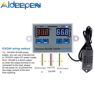 Aideepen W1099 เครื่องควบคุมอุณหภูมิความชื้น หน้าจอดิจิทัล อัจฉริยะ AC 110-220V DC 12V 24V