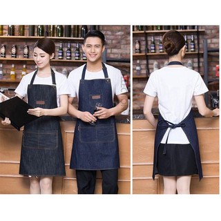 ผ้ากันเปื้อนผ้ายีนส์อุปกรณ์ครัวผ้ากันเปื้อนแขนกุดทำอาหารร้านอาหาร Barista ผ้ากันเปื้อนทำงานทนทานสุขาภิบาลผ้ากันเปื้อน