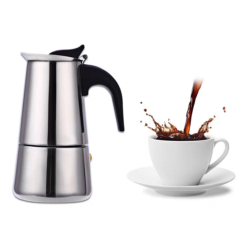 กาต้มกาแฟสดแบบพกพาสแตนเลส หม้อต้มกาแฟแบบแรงดัน เครื่องทำกาแฟสด 100ml/200ml/300ml/450ml.