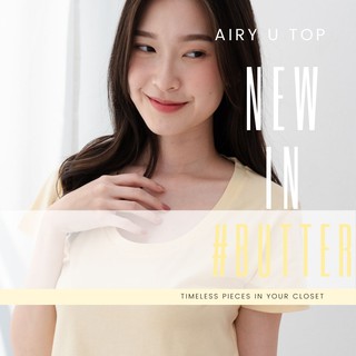 Pela.bkk -Airy U top เสื้อยืดคอยู สีเหลือง (Butter)