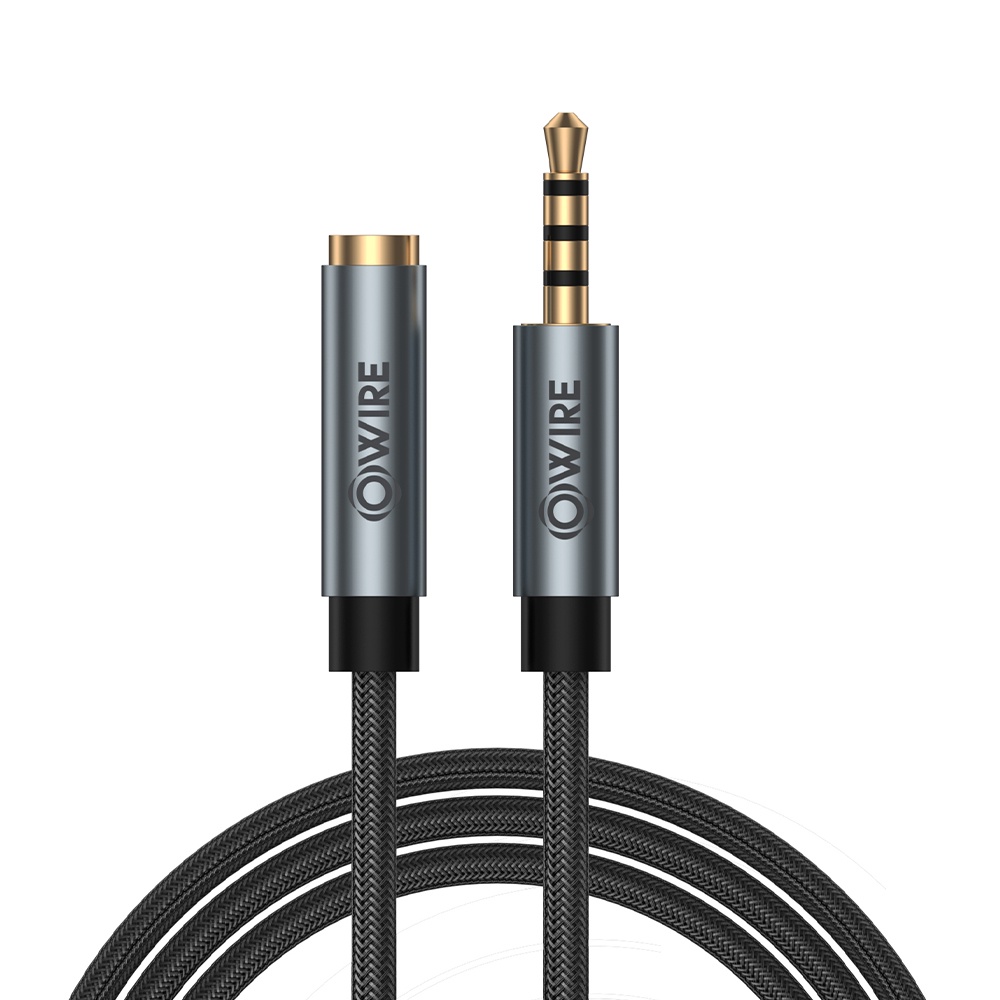 OWIRE สายต่อ AUX สายต่อหูฟัง 3.5 มม. สายถัก แบบตัวผู้-ตัวเมีย พร้อมไมโครโฟน ใช้ได้กับคอมพิวเตอร์ และ
