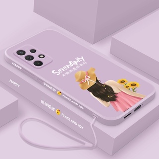 เคสโทรศัพท์มือถือ ซิลิโคนนิ่ม ขอบตรง ลายตัวละคร พร้อมสายคล้อง สําหรับ Samsung A12 A51 A22 4G A21S A71 A02S A03 A31