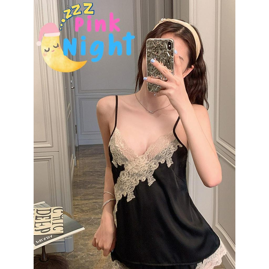 PINK NIGHT ชุดนอนสวยๆ ชุดนอนผู้หญิง ชุดนอน sexy ชุดนอนยั่วๆ เสื้อสายเดี่ยวพร้อมกระโปรง PN-513