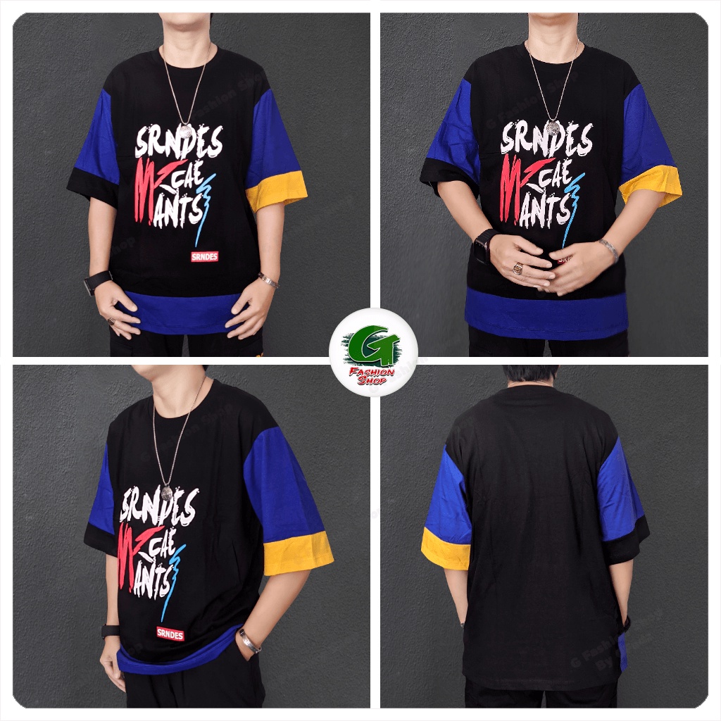 เสื้อยืดสไตล์เกาหลี Oversize สกรีนลายเรียบเท่ ผ้าคอตตอนตัดต่อแบบสลับสี ใส่สบายๆ (TSO-0924)