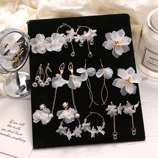 Womens Trend White Acrylic Flower Tassel Chain Drop Earrings /  Girls Temperament Boho Crystal Ice Flower Alloy Earrings  / Ladies Elegant Simple Hanging Earrings /  Party Earrings Gifts For Girls Ladies Jewelry Accessories