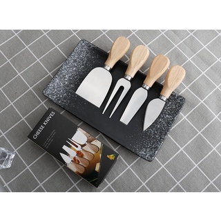 เครื่องครัวมินิมอล Cheese Knife Set เซตมีดตัดเนยด้ามไม้ ตัดชีสชุด 4 ชิ้น มีดตัดชีส หั่นชีส ชีสเค้ก ชีสบอร์ด