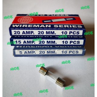 ฟิวส์แก้ว 5AMP, 15AMP, 20AMP (1กล่อง10หลอด) 20MM. ฟิวส์กระบอก