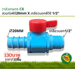 วาล์วเกษตร CK PExPVC สวมท่อพีอี20mm x สวมท่อเกลียวนอกพีวีซี1/2" (10ชิ้น)